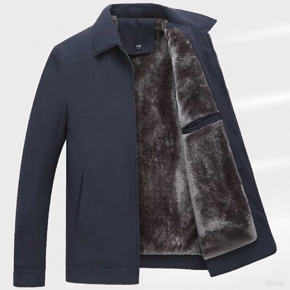 Einfarbige, warme Herrenjacke mit Reißverschluss