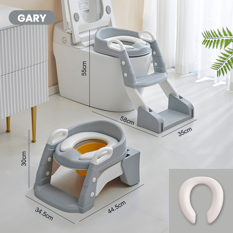 【🎁Limitiertes Angebot – 50 % Rabatt!】🚽 Baby-Toilettensitz Kinder mit Treppe Toilettentrainer für Kinder WC Sitz mit PU Gepolsterter Höhenverstellbar und Faltbar