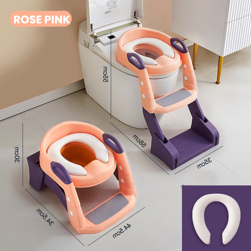 【🎁Limitiertes Angebot – 50 % Rabatt!】🚽 Baby-Toilettensitz Kinder mit Treppe Toilettentrainer für Kinder WC Sitz mit PU Gepolsterter Höhenverstellbar und Faltbar