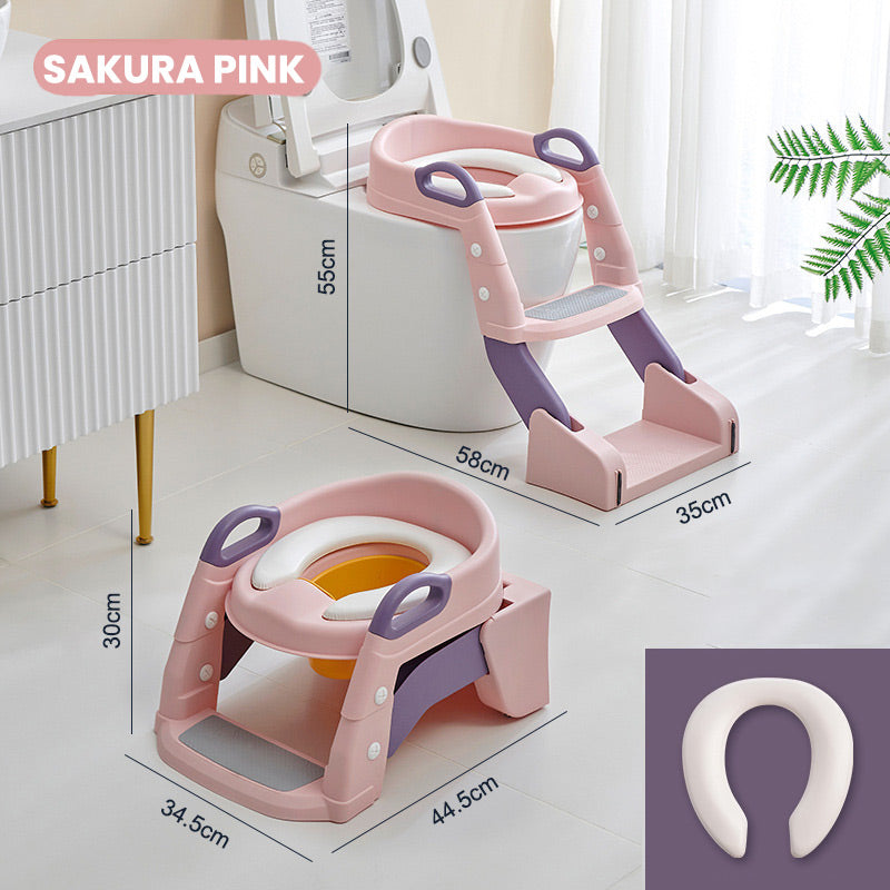 【🎁Limitiertes Angebot – 50 % Rabatt!】🚽 Baby-Toilettensitz Kinder mit Treppe Toilettentrainer für Kinder WC Sitz mit PU Gepolsterter Höhenverstellbar und Faltbar