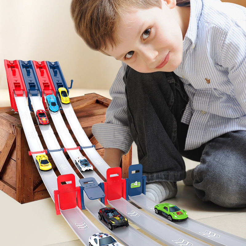 🔥Solange der Vorrat reicht 50 % Rabatt!🎉Doppel-Rennstrecke-Spielzeug-Set mit Startrampe für Kinder