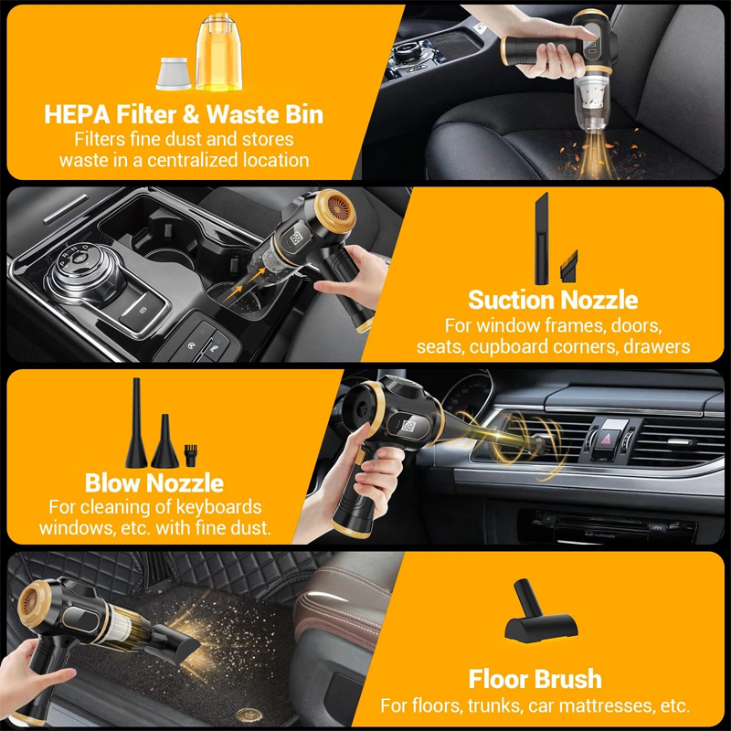 🔋🧹 Kabelloser Auto-Handstaubsauger 4-in-1 💨✨ – kraftvoll, kompakt & vielseitig für Auto & Zuhause. Inklusive Fugen- & Bürstendüse. Sofort einsatzbereit!