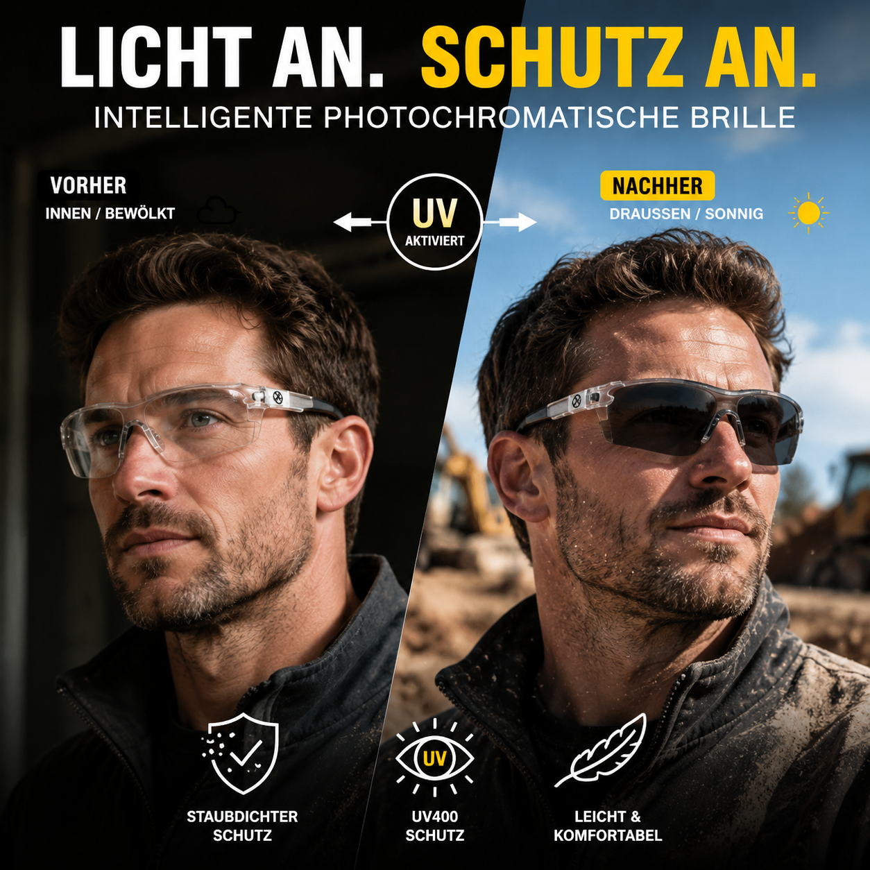 🏍️🕶️ 50% RABATT! Stilvolle Motorrad-Schutzbrille für Tag & Nacht – UV400, polarisierend & gelber Nachtlinse – Perfekter Sitz unter dem Helm ✨